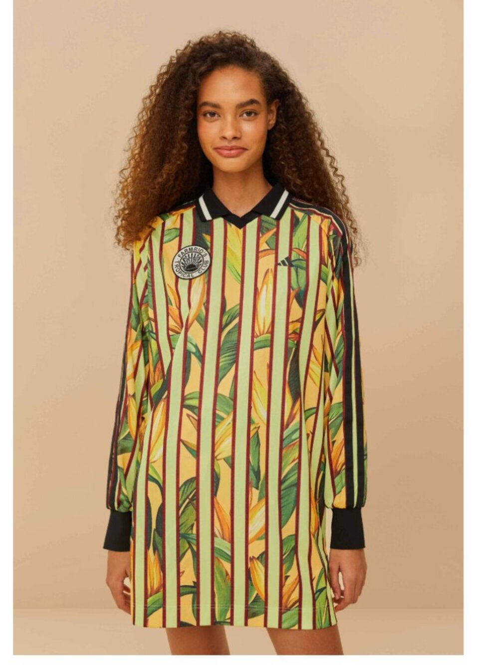 FARM Rio Yellow, Green & Black Striped Tropical Shirt Dress
